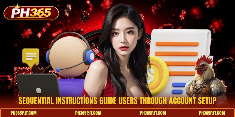 Sequential instructions guide users through account setup Sequential instructions guide users through account setup